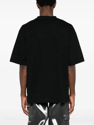 Off-white Black Oversized T-shirt With Contrasting Logo Lettering Print In Cotton Man