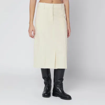 Jil Sander High Waisted Wool Skirt Featuring Slits In White