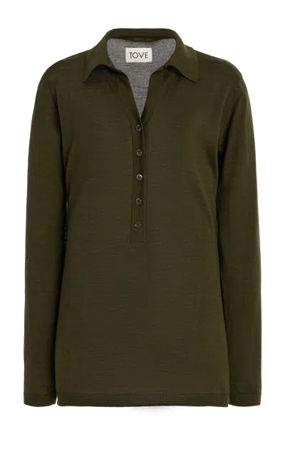 Tove Austine Wool-silk Polo Sweater In Green