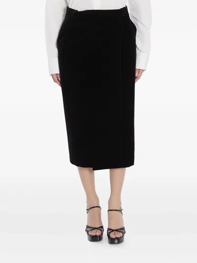Saint Laurent Wrap-effect Cotton-velvet Midi Skirt In Black