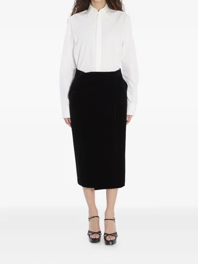 Saint Laurent Wrap-effect Cotton-velvet Midi Skirt In Black