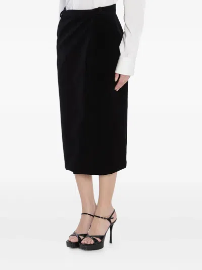 Saint Laurent Wrap-effect Cotton-velvet Midi Skirt In Black