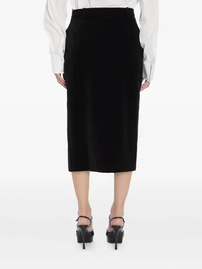 Saint Laurent Wrap-effect Cotton-velvet Midi Skirt In Black