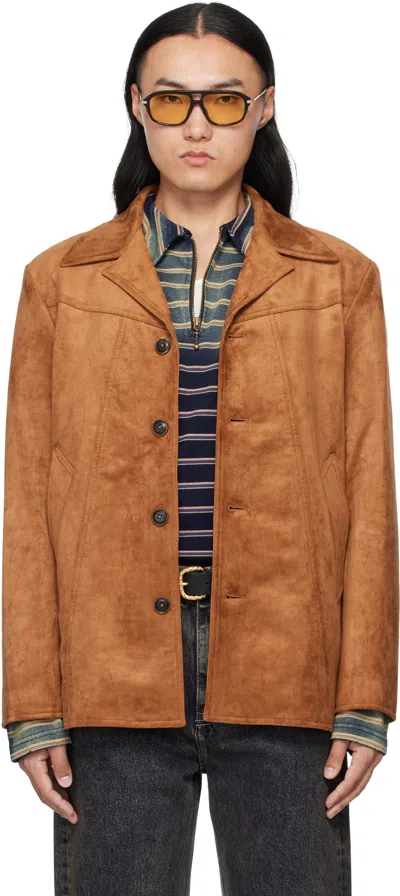 Mmic Tan Boulevard Faux-suede Jacket In Brown