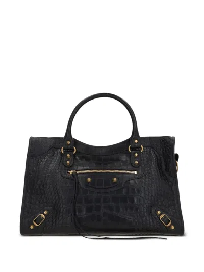 Balenciaga Medium Le City Crocodile-embossed Top-handle Tote Bag In Black