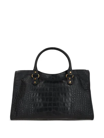 Balenciaga Medium Le City Crocodile-embossed Top-handle Tote Bag In Black
