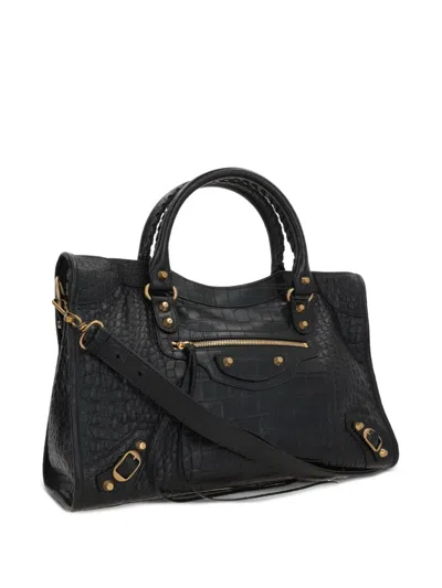Balenciaga Medium Le City Crocodile-embossed Top-handle Tote Bag In Black