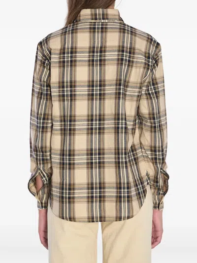 Saint Laurent Cassandre Check Shirt Oversized Tie Collar In Brown