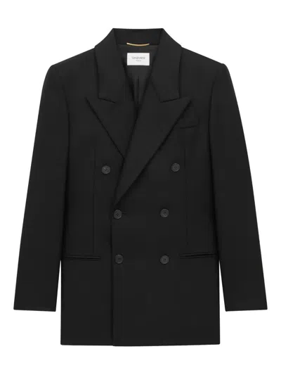 Saint Laurent Show Version Double-breasted Lapel Jacket In Black