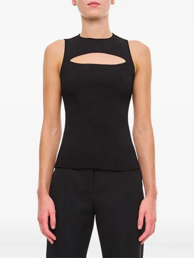 Alexander Mcqueen Slashed Knit Sleeveless Top In Black