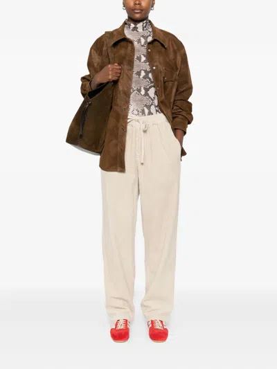 Isabel Marant Drawstring Corduroy Straight Trousers In Neutral