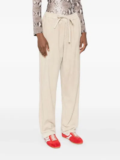 Isabel Marant Drawstring Corduroy Straight Trousers In Neutral
