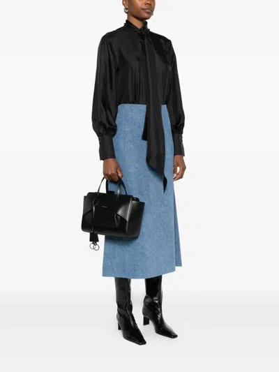 Hidesins Flap Small Leather Tote Bag In Black