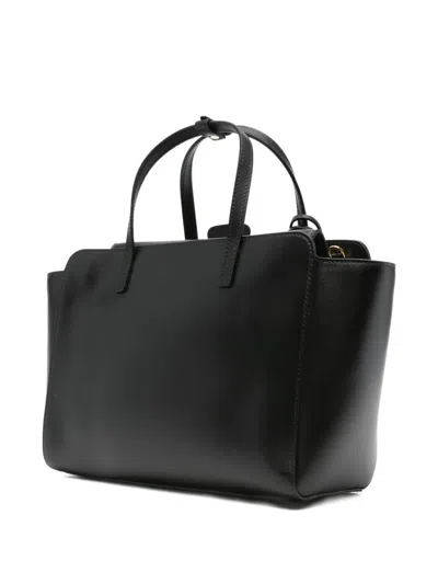 Hidesins Flap Small Leather Tote Bag In Black