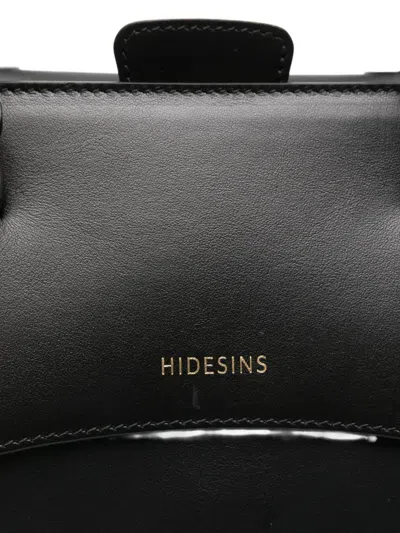 Hidesins Flap Small Leather Tote Bag In Black