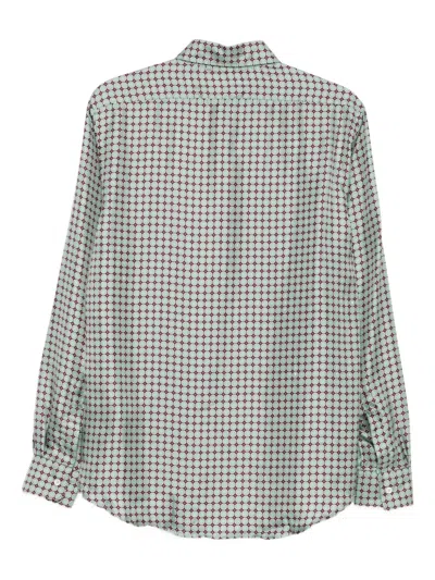 Aspesi Geometric-print Silk Shirt In Green