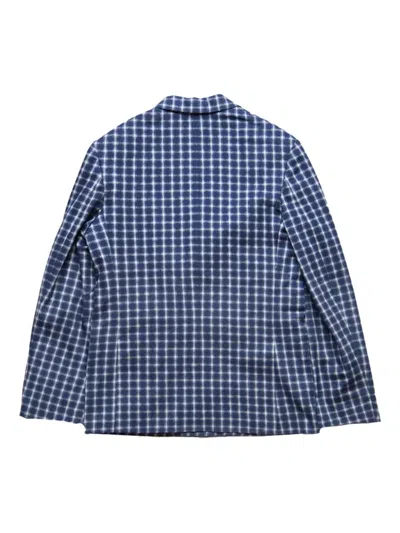 Erl Check Double Braested Blazer In Blue