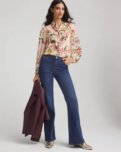 Chico's Floral Jacquard Tie-front Blouse In Cashew In Multi