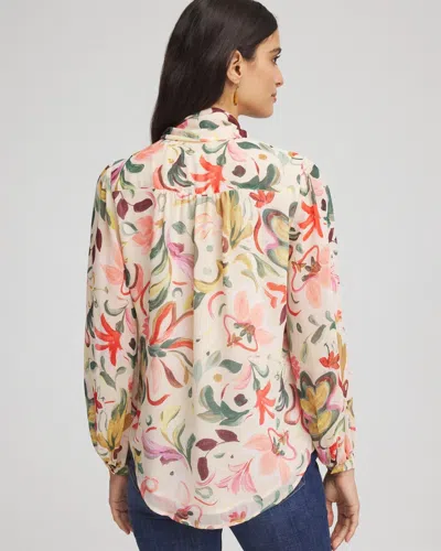 Chico's Floral Jacquard Tie-front Blouse In Cashew In Multi