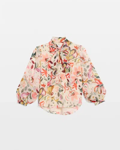 Chico's Floral Jacquard Tie-front Blouse In Cashew In Multi