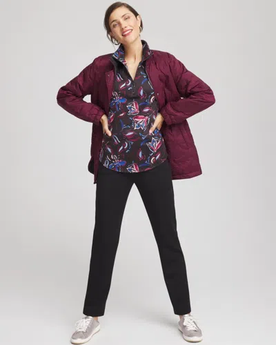 Chico's Floral Half-zip Pullover Top In Deep Chianti In Multi