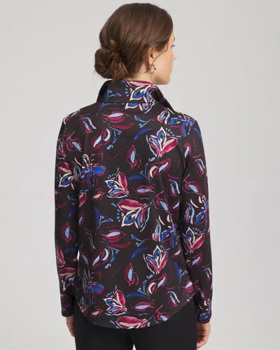 Chico's Floral Half-zip Pullover Top In Deep Chianti In Multi