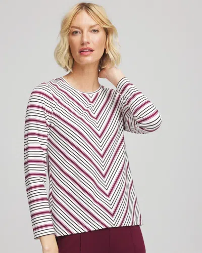 Chico's Brushed Striped Top In Deep Chianti In Multi