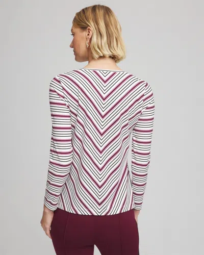 Chico's Brushed Striped Top In Deep Chianti In Multi