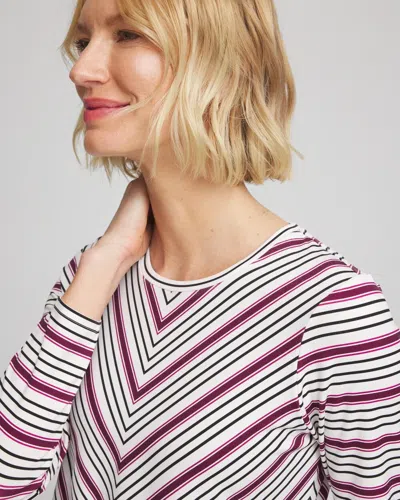 Chico's Brushed Striped Top In Deep Chianti In Multi