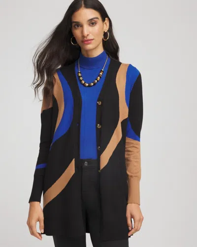 Chico's Ella Colorblock Cardigan Sweater In Black In Black
