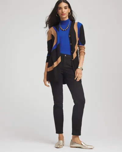 Chico's Ella Colorblock Cardigan Sweater In Black In Black