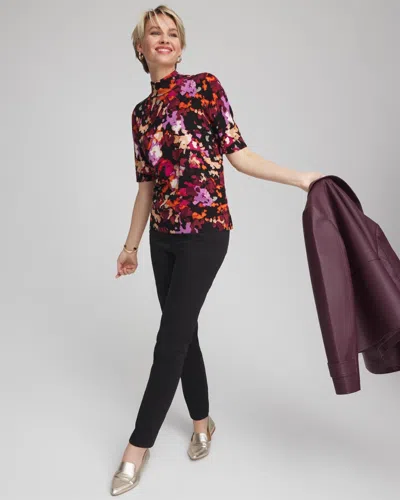 Chico's Ella Mockneck Painterly Pullover Sweater In Black In Multi