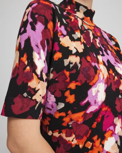 Chico's Ella Mockneck Painterly Pullover Sweater In Black In Multi