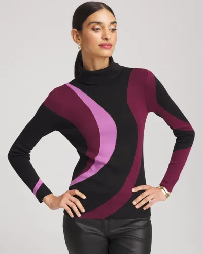 Chico's Ella Turtleneck Intarsia Sweater In Black In Multi