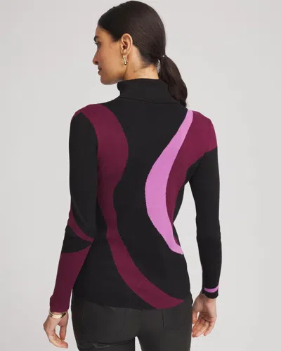 Chico's Ella Turtleneck Intarsia Sweater In Black In Multi