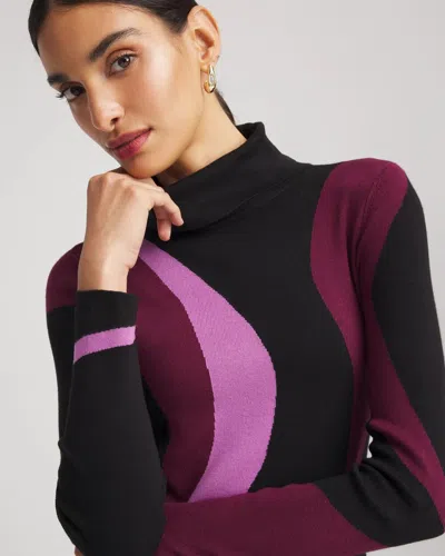 Chico's Ella Turtleneck Intarsia Sweater In Black In Multi