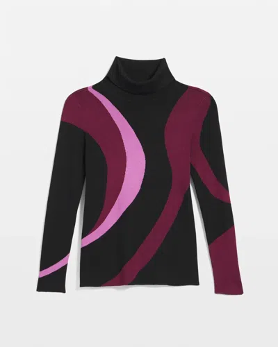 Chico's Ella Turtleneck Intarsia Sweater In Black In Multi