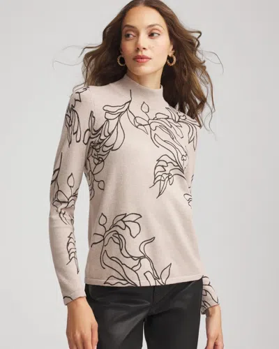 Chico's Ella Mockneck Printed Sweater In Taupe In Neutral