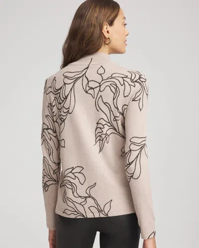 Chico's Ella Mockneck Printed Sweater In Taupe In Neutral