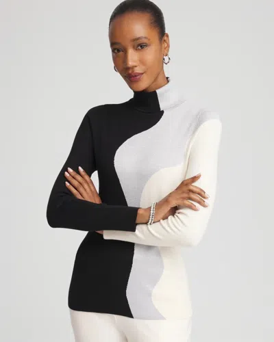 Chico's Ella Turtleneck Intarsia Sweater In Black In Black