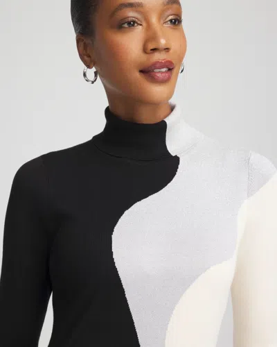 Chico's Ella Turtleneck Intarsia Sweater In Black In Black