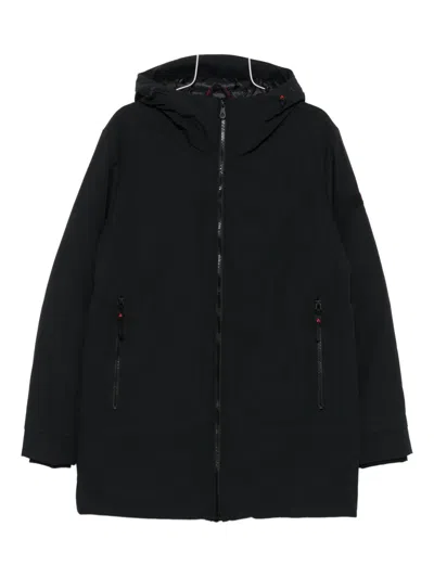 Peuterey Black Coat With Hood And Zippered Pockets In Black