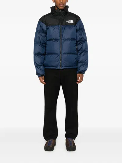 The North Face Padded High-collar Down Jacket With Detachable Hood In Blue