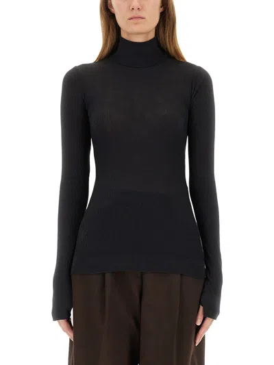 Lemaire Grey Solid Turtle Neck Top In Black