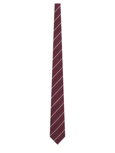 Saint Laurent Silk And Wool Striped Wide Tie In Multi