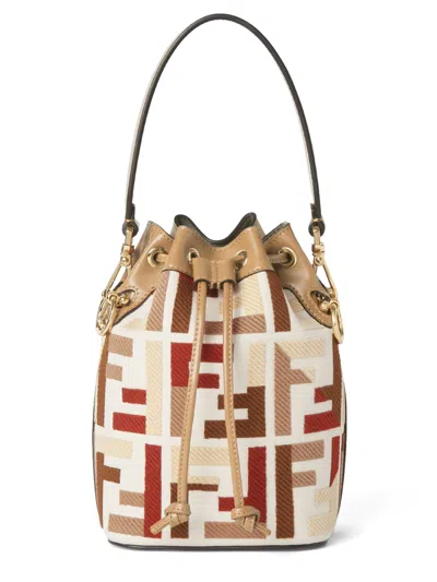 Fendi Mon Tresor Canvas Bucket Bag With Ff Embroidery In Multi