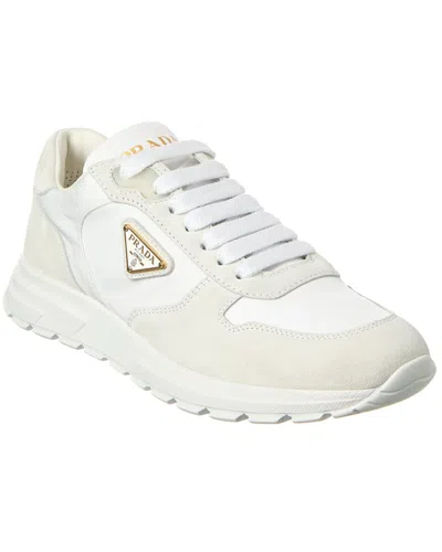 Prada Re-nylon And Suede Leather Sneakers In White