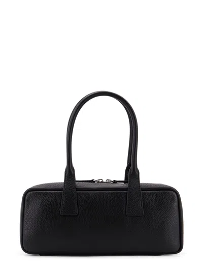 Staud Textured Black Leather Shoulder Bag With Dual Zip Closure In Black