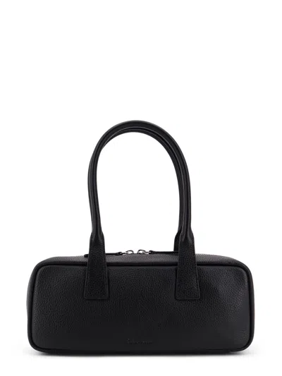 Staud Textured Black Leather Shoulder Bag With Dual Zip Closure In Black