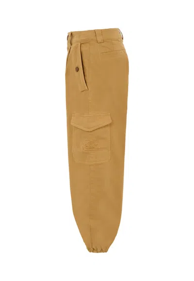 Etro Beige Trousers For Boy With Pegasus In Brown